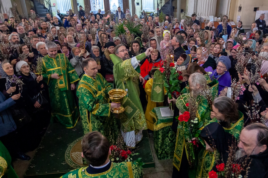 Освящение вербы в Свято-Троицком соборе Лавры